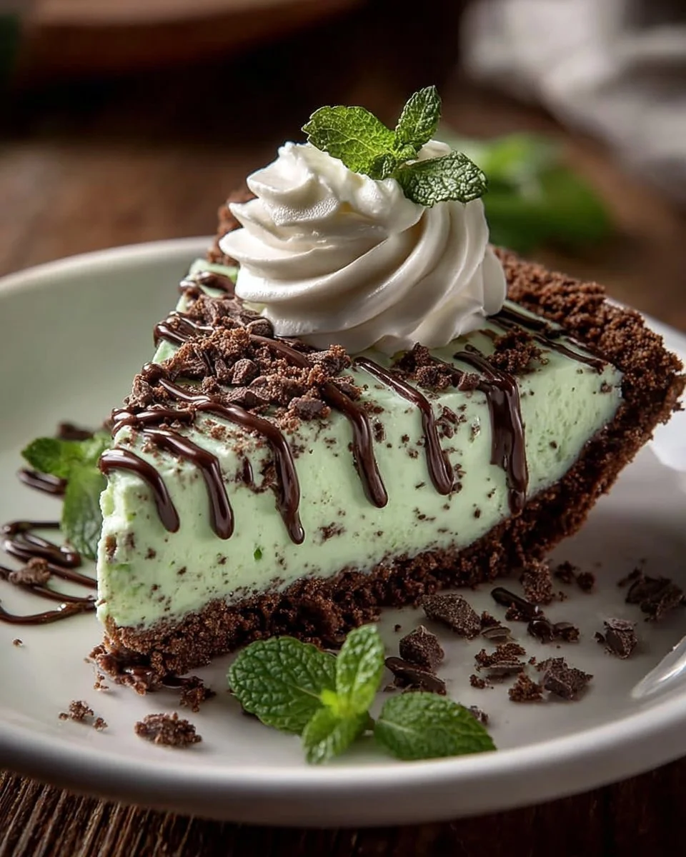 Delicious No-Bake Shamrock Shake Pie topped with whipped cream and mint sprinkles