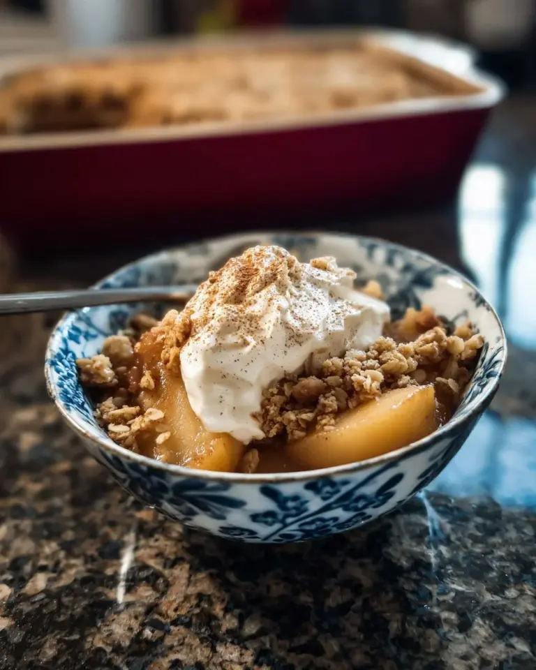 Delicious Old Fashioned Apple Crisp with tender apples and oat topping