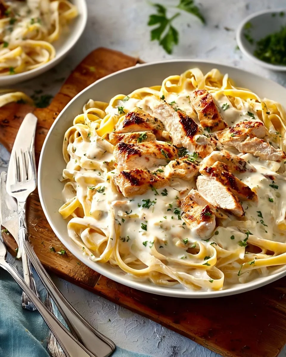Olive Garden Chicken Alfredo served with creamy sauce and pasta