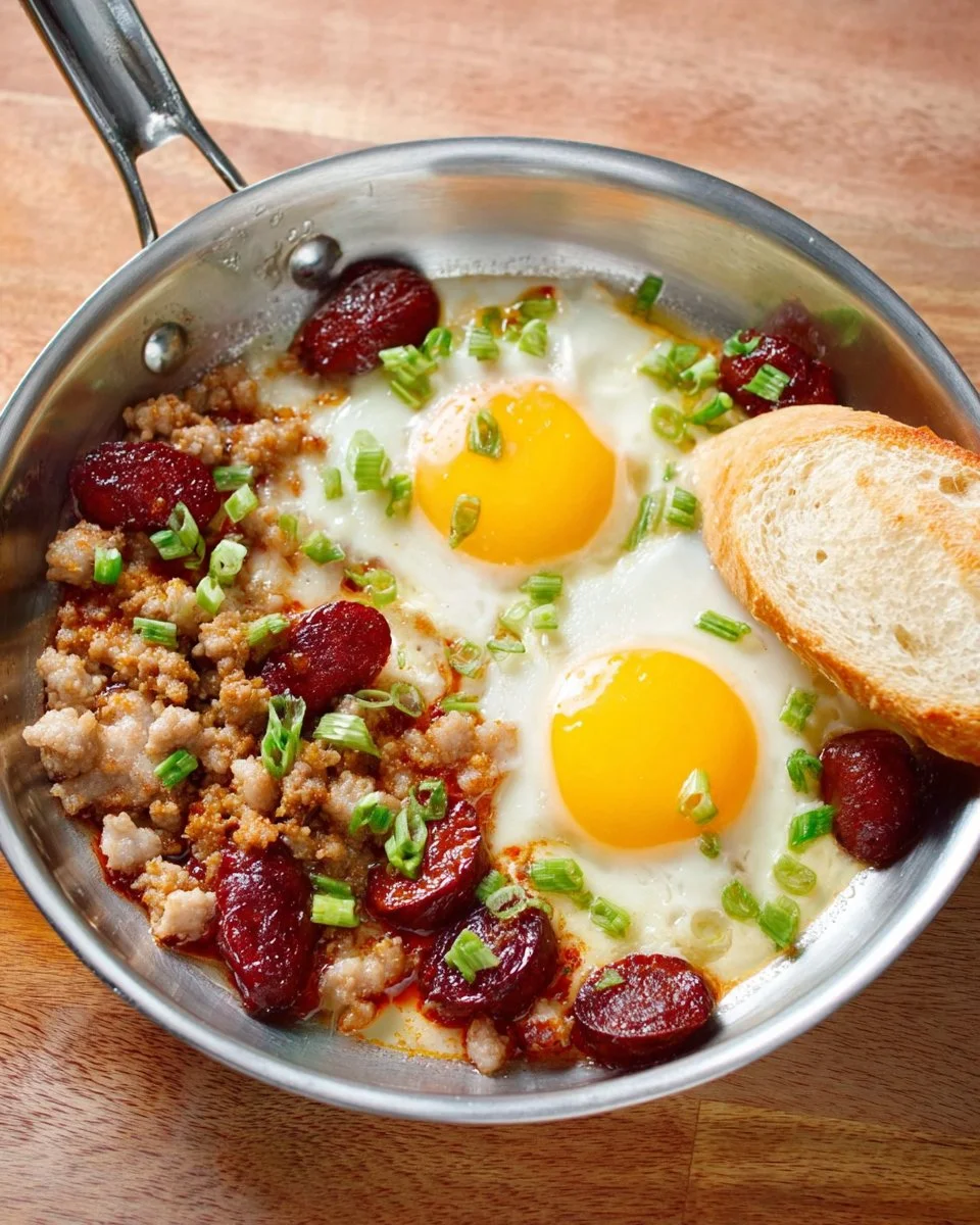 Delicious Thai style Pan Eggs breakfast served in individual pans