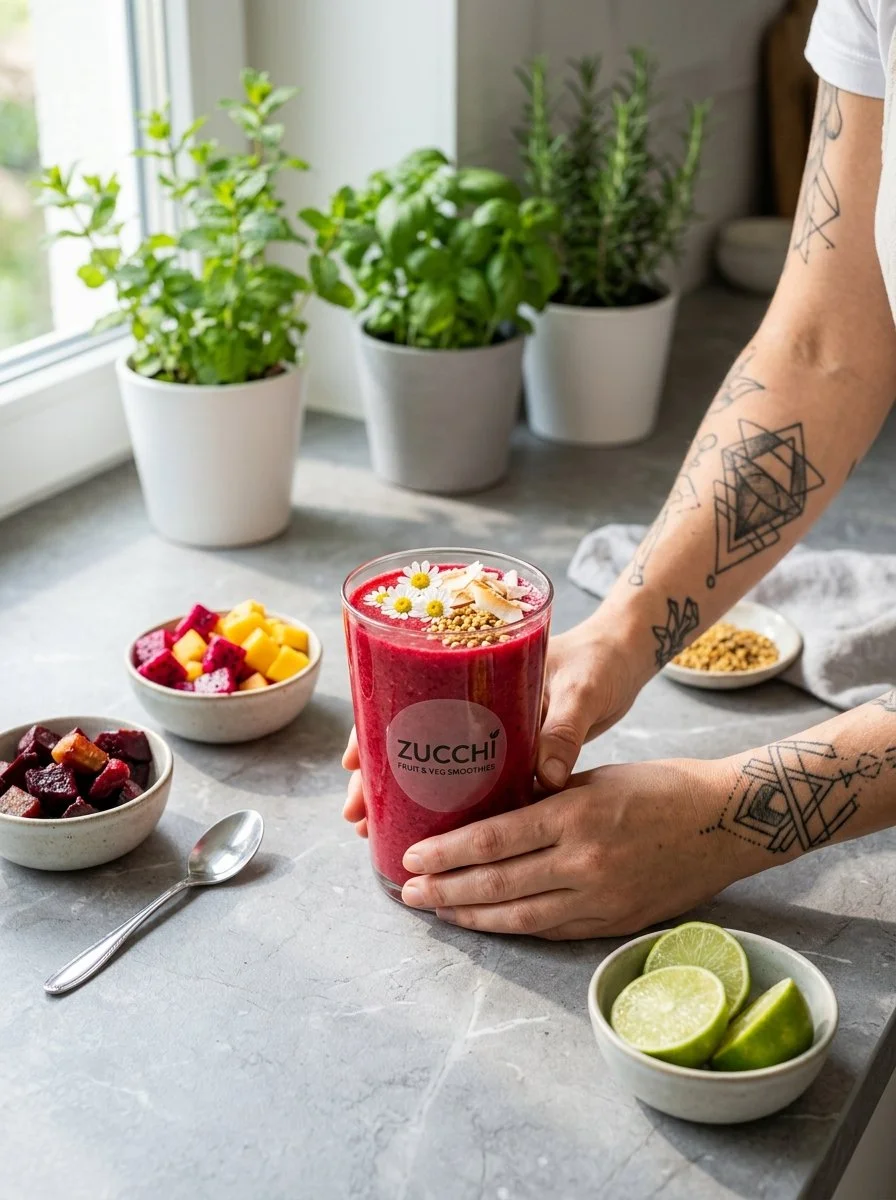 A vibrant Pineapple Beet Smoothie in a glass, showcasing its rich color and fresh ingredients.