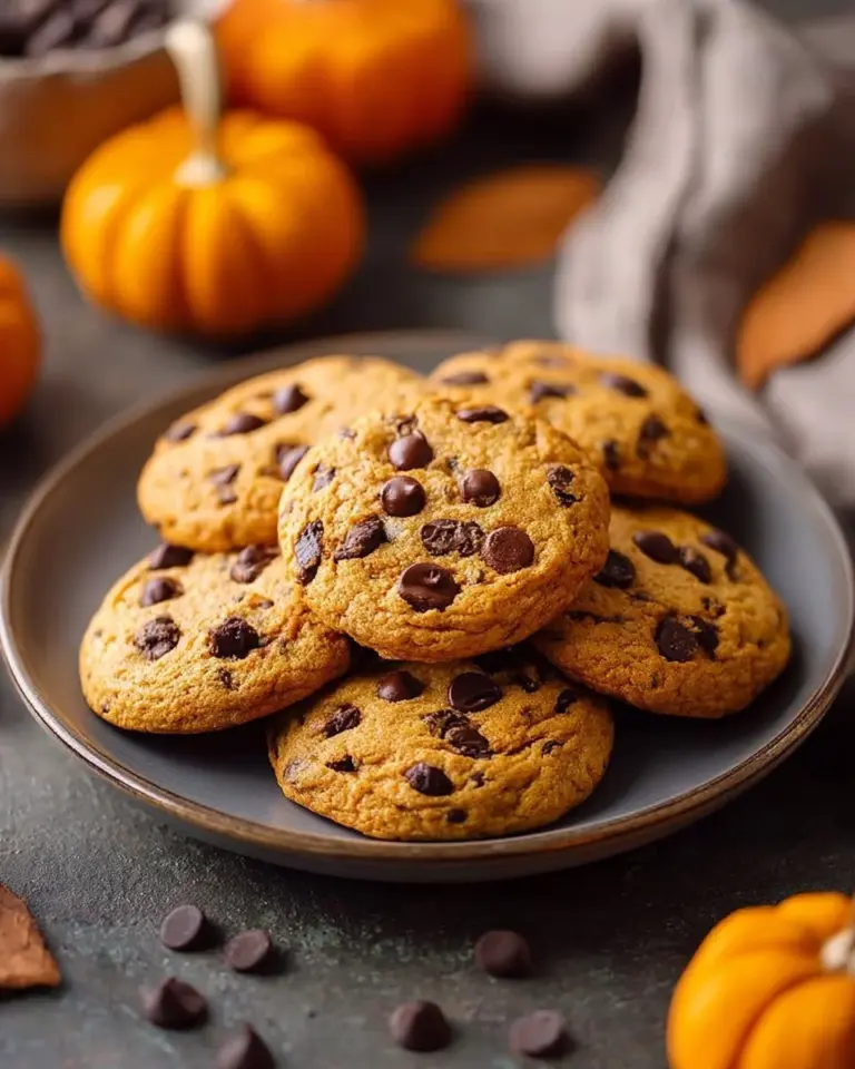 Delicious Pumpkin Chocolate Chip Cookies on a baking tray