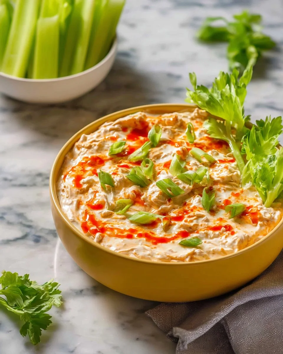 Creamy Simple Cold Buffalo Chicken Dip served in a bowl with crackers
