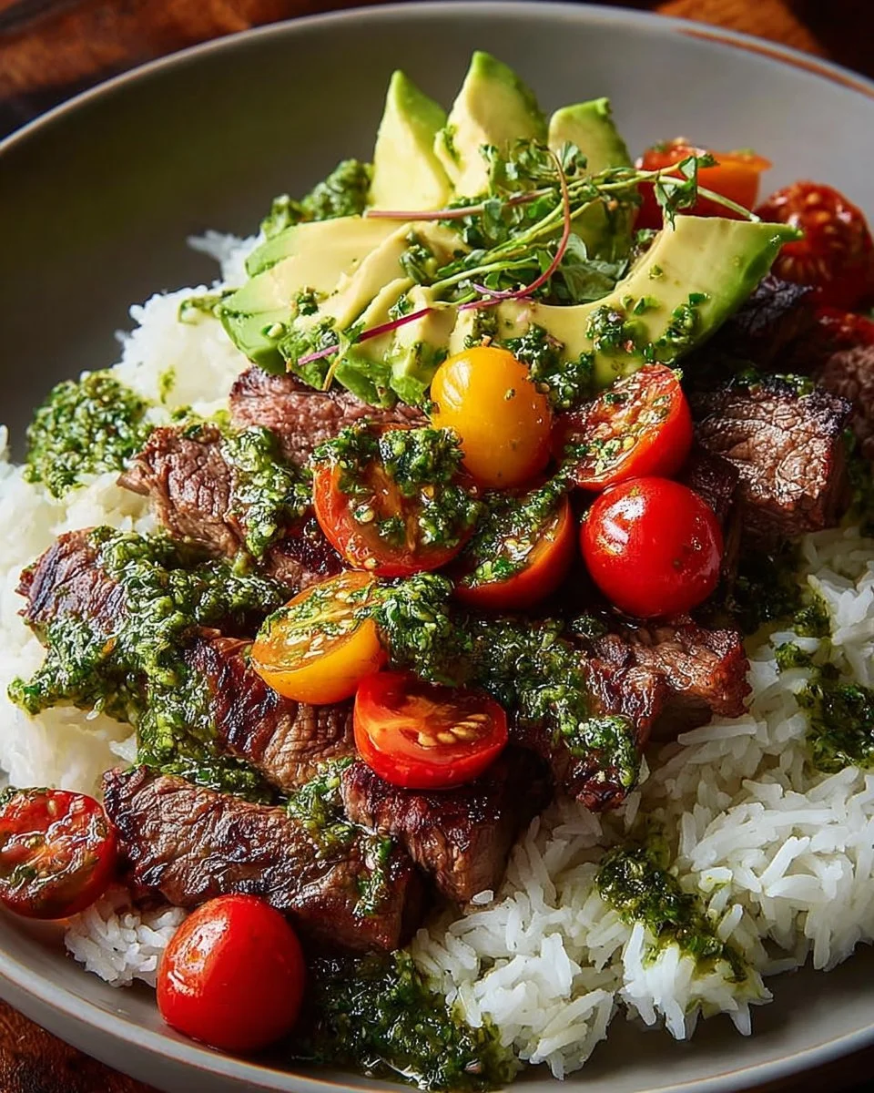 Skirt Steak Rice Bowls with Chimichurri Sauce