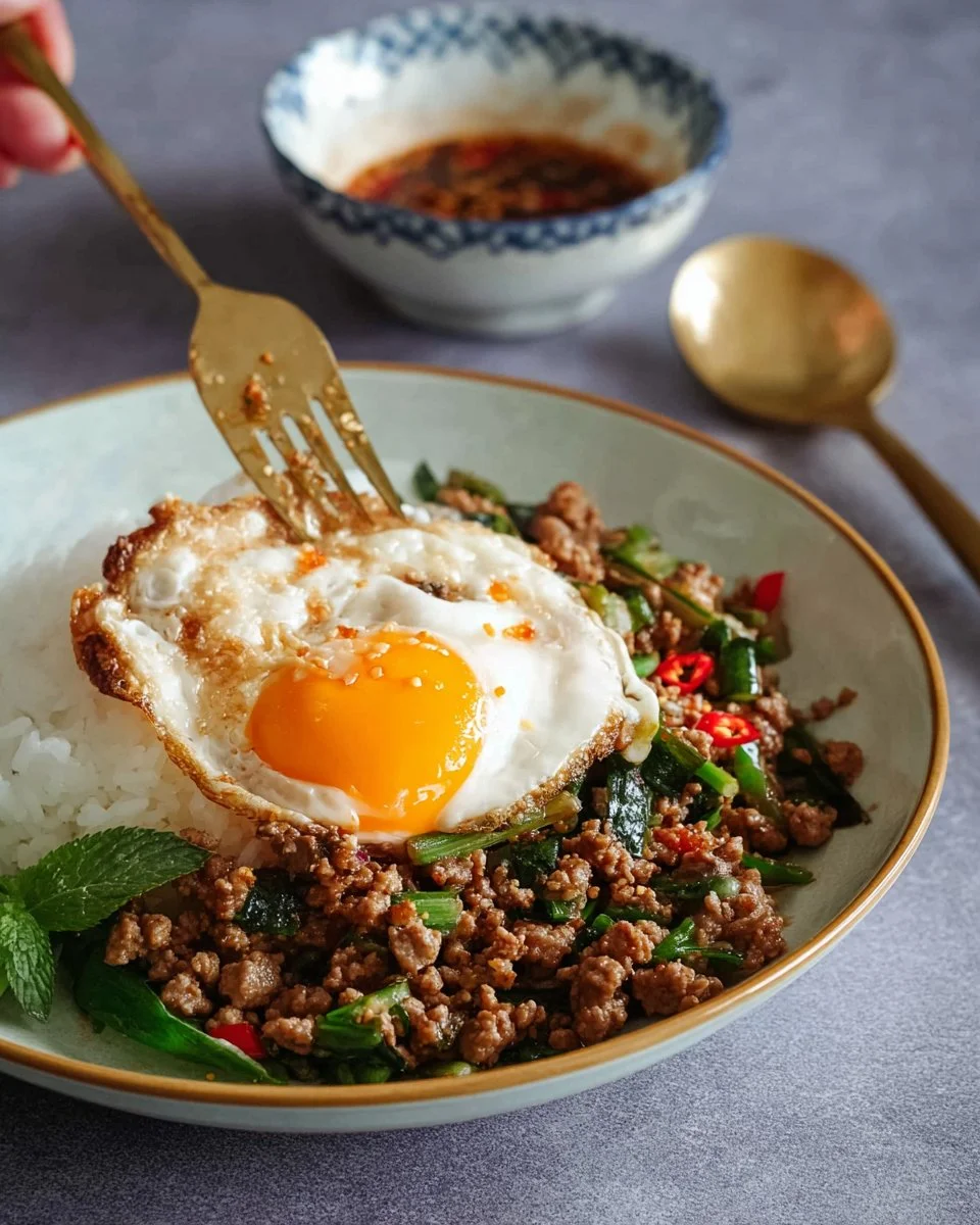 A colorful bowl of stir-fried Thai basil with vegetables and protein.