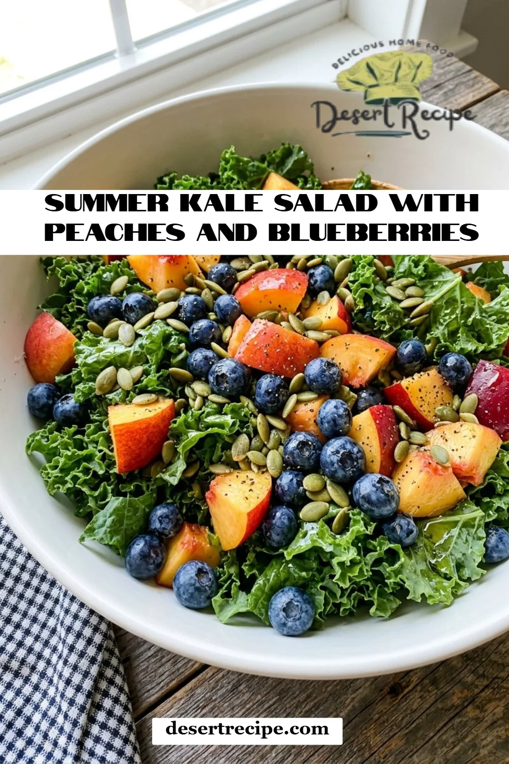 Summer Kale Salad with Peaches and Blueberries