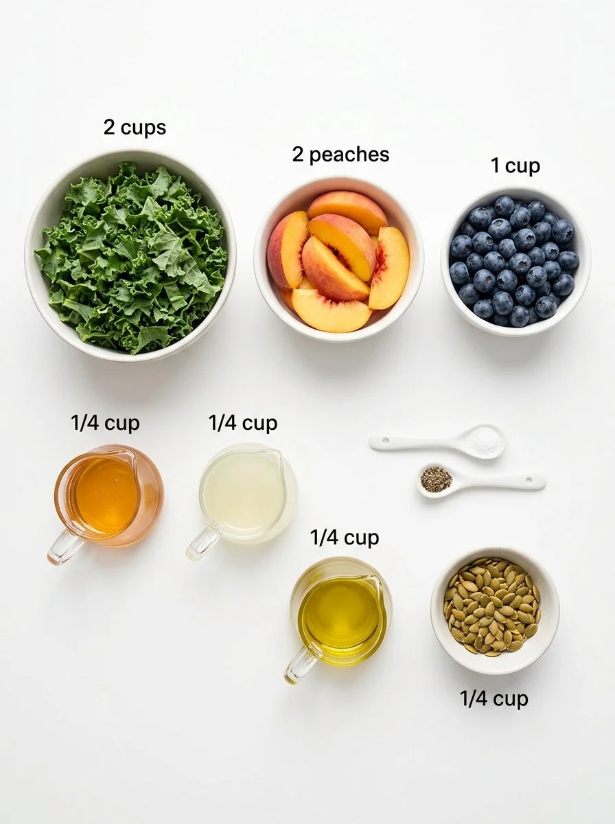 Summer Kale Salad with Peaches and Blueberries