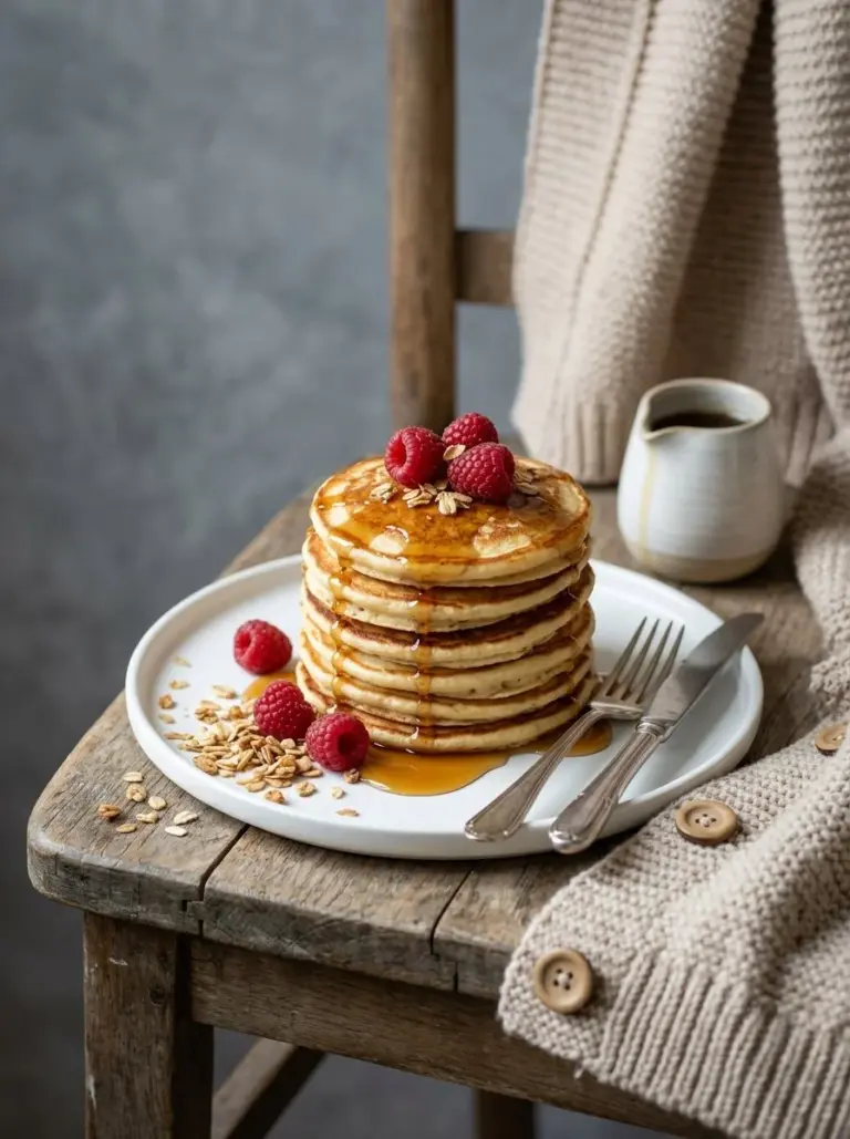 Wholesome hemp protein pancakes served on a plate with fresh berries