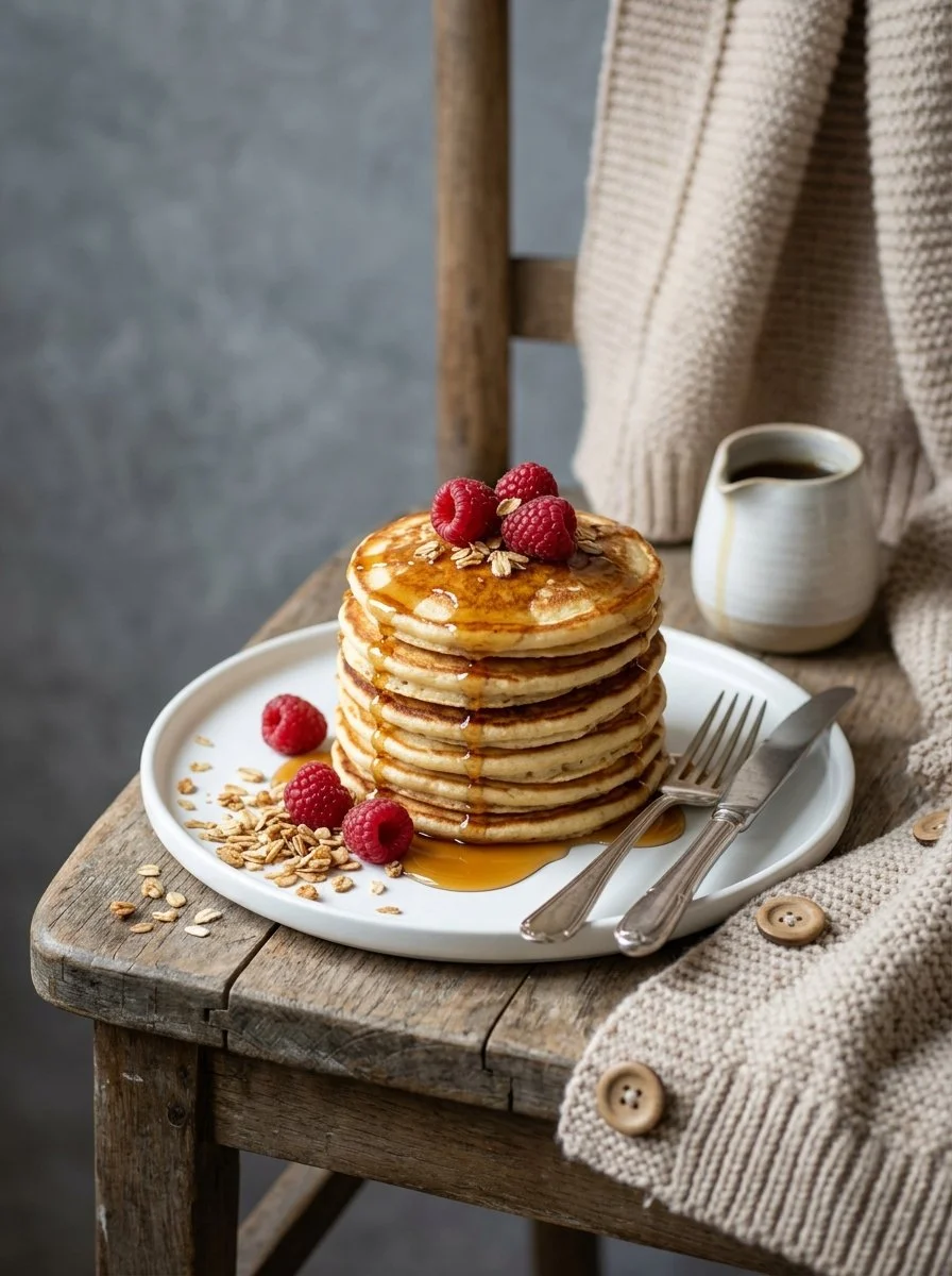 Wholesome hemp protein pancakes served on a plate with fresh berries