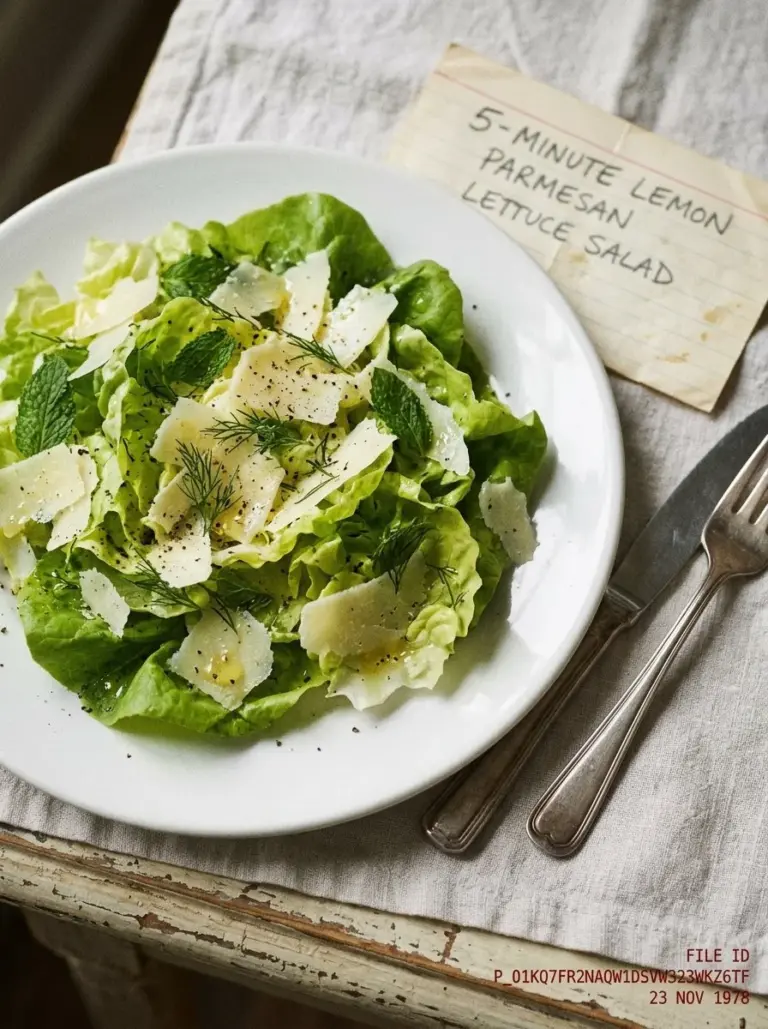 5-Minute Lemon Parmesan Lettuce Salad with fresh greens and cheese