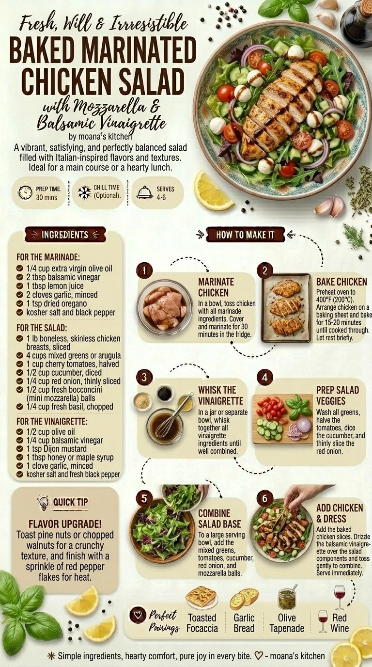 Baked Marinated Chicken Salad with Mozzarella and Balsamic Vinaigrette