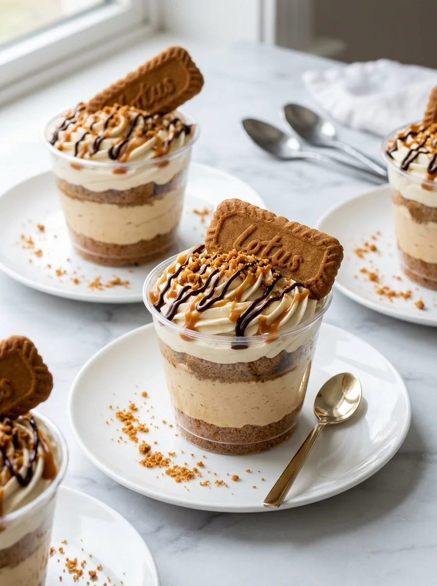 Biscoff Tiramisu Cups dessert with layered Biscoff cookies and creamy filling