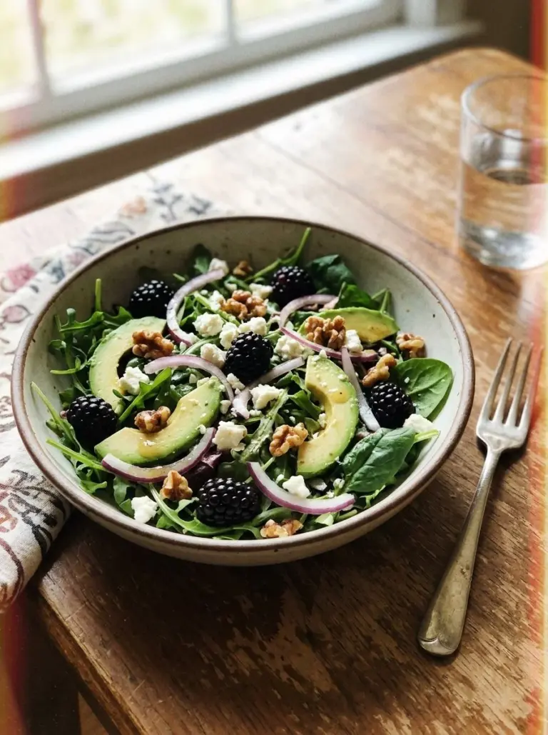 Tasty Blackberry Avocado Salad with fresh ingredients and vibrant colors