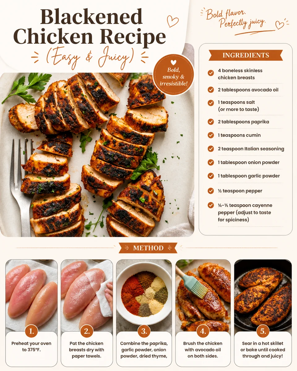 Blackened Chicken Recipe (Easy & Juicy)