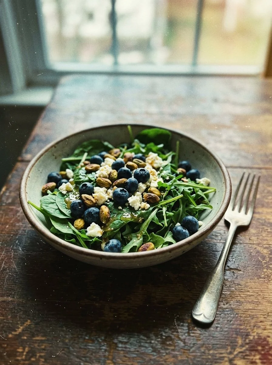 Blueberry Pistachio Spring Salad with fresh ingredients and vibrant colors