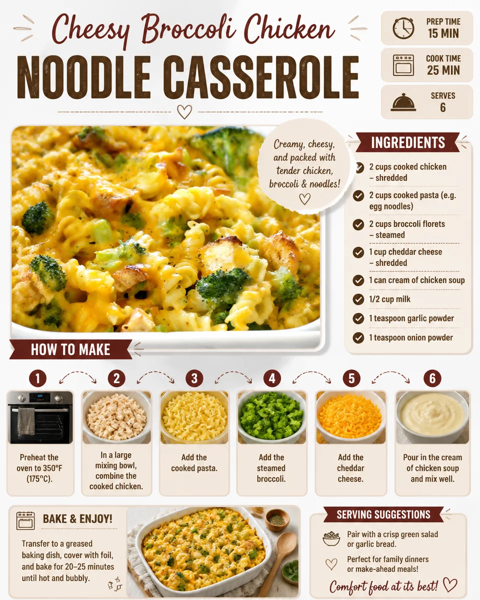 Cheesy Broccoli Chicken Noodle Casserole