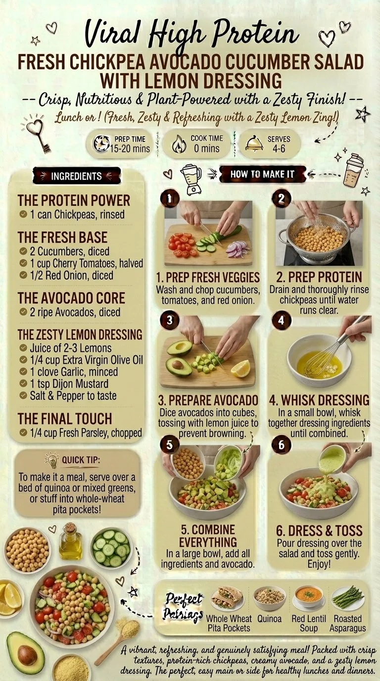 Chickpea Avocado Cucumber Salad with Lemon Dressing