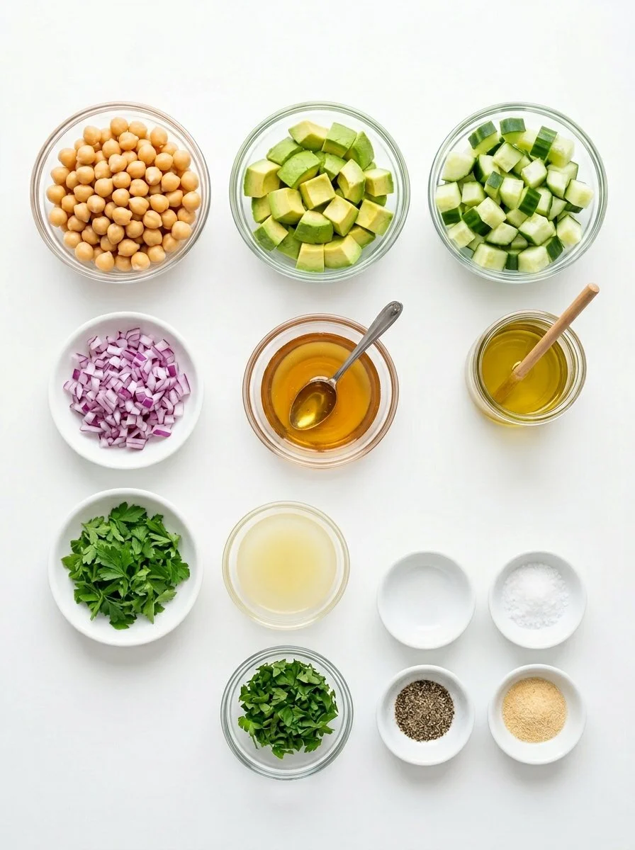 Chickpea Avocado Cucumber Salad with Lemon Dressing