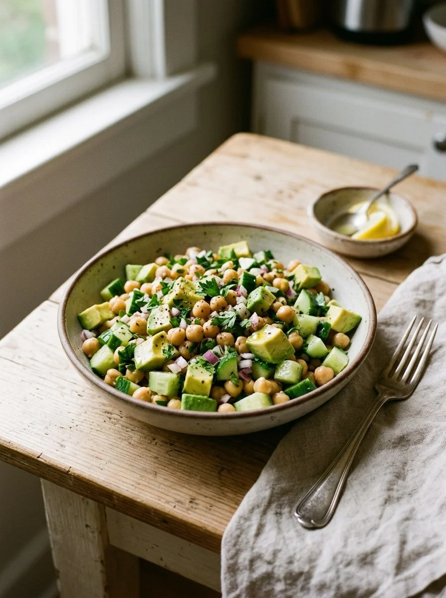 Chickpea Avocado Cucumber Salad with Lemon Dressing