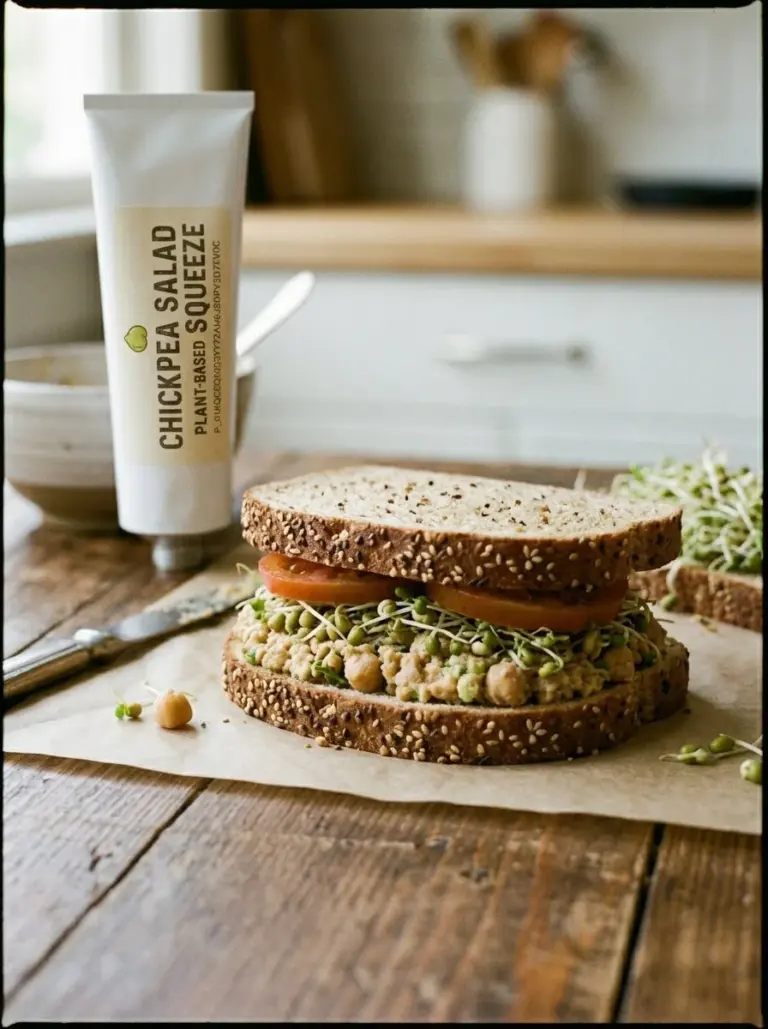 Chickpea salad sandwich with fresh veggies and herbs