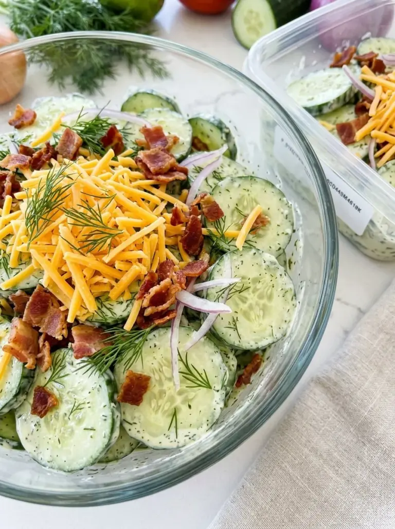 Creamy Cucumber Crack Salad with fresh cucumbers and a creamy dressing