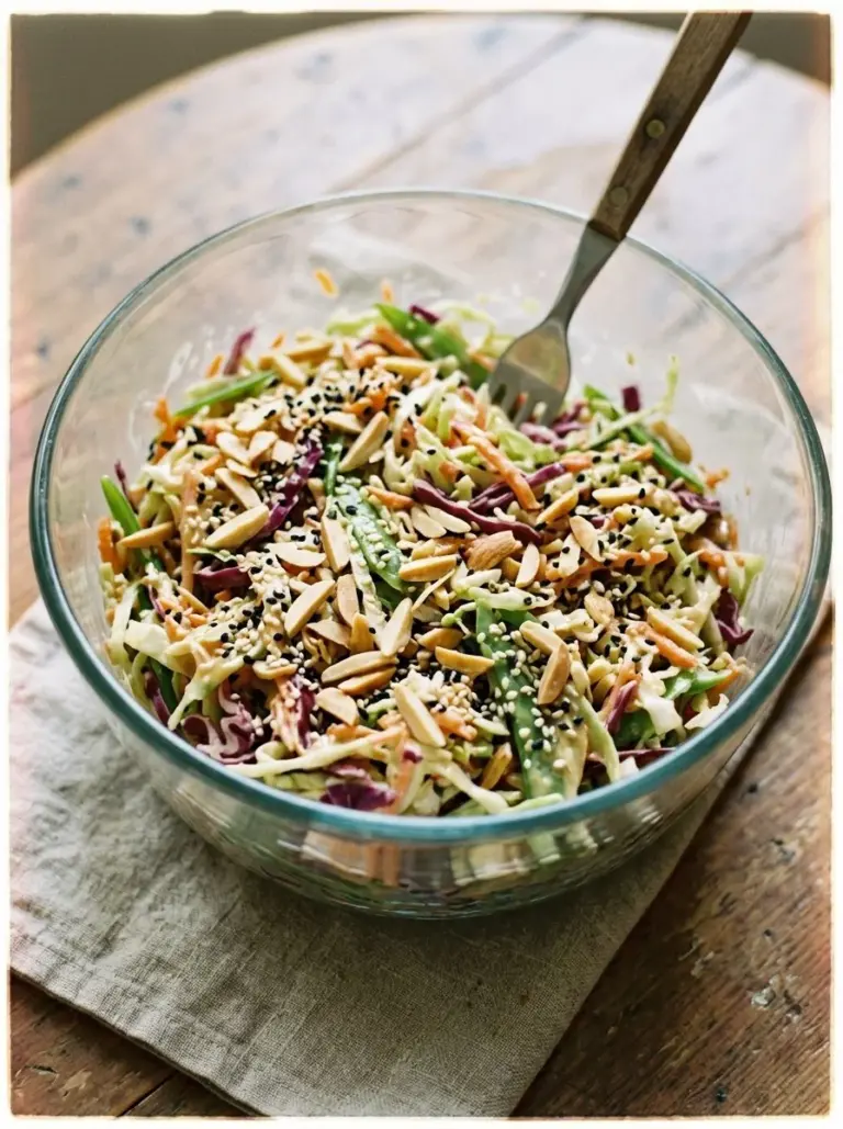 Crunchy Asian Cabbage Slaw with Sesame Dressing in a bowl