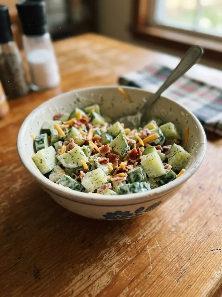 A vibrant Cucumber Ranch Crack Salad with fresh cucumbers and ranch dressing.