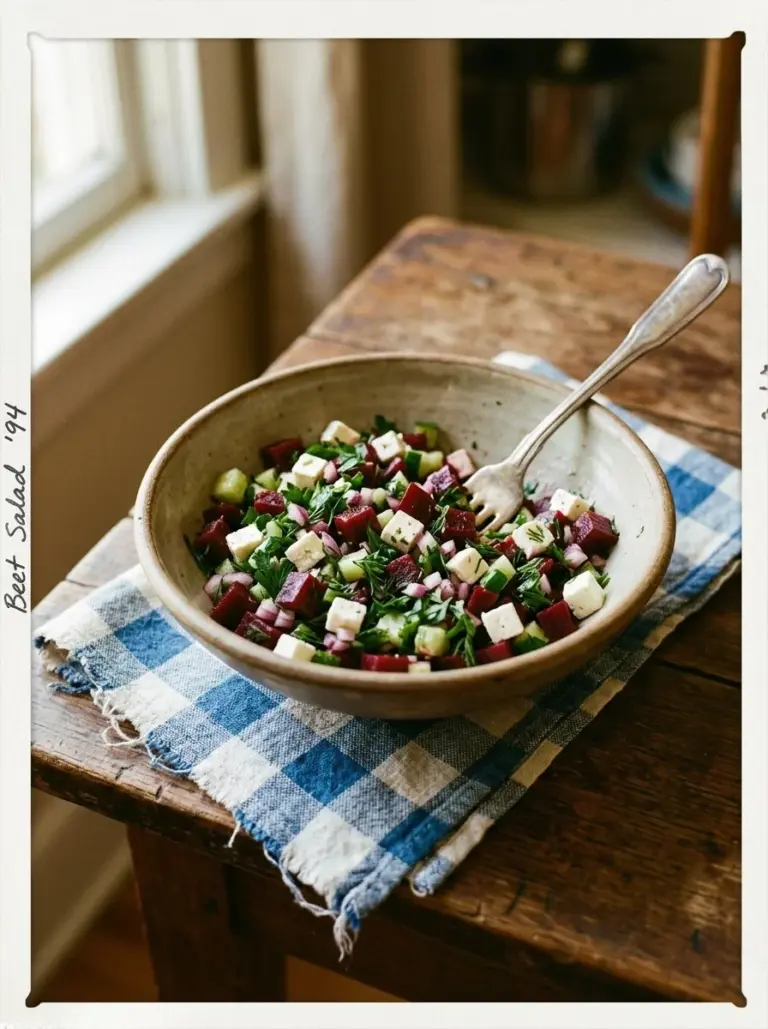 A vibrant feta cucumber beet salad with fresh ingredients