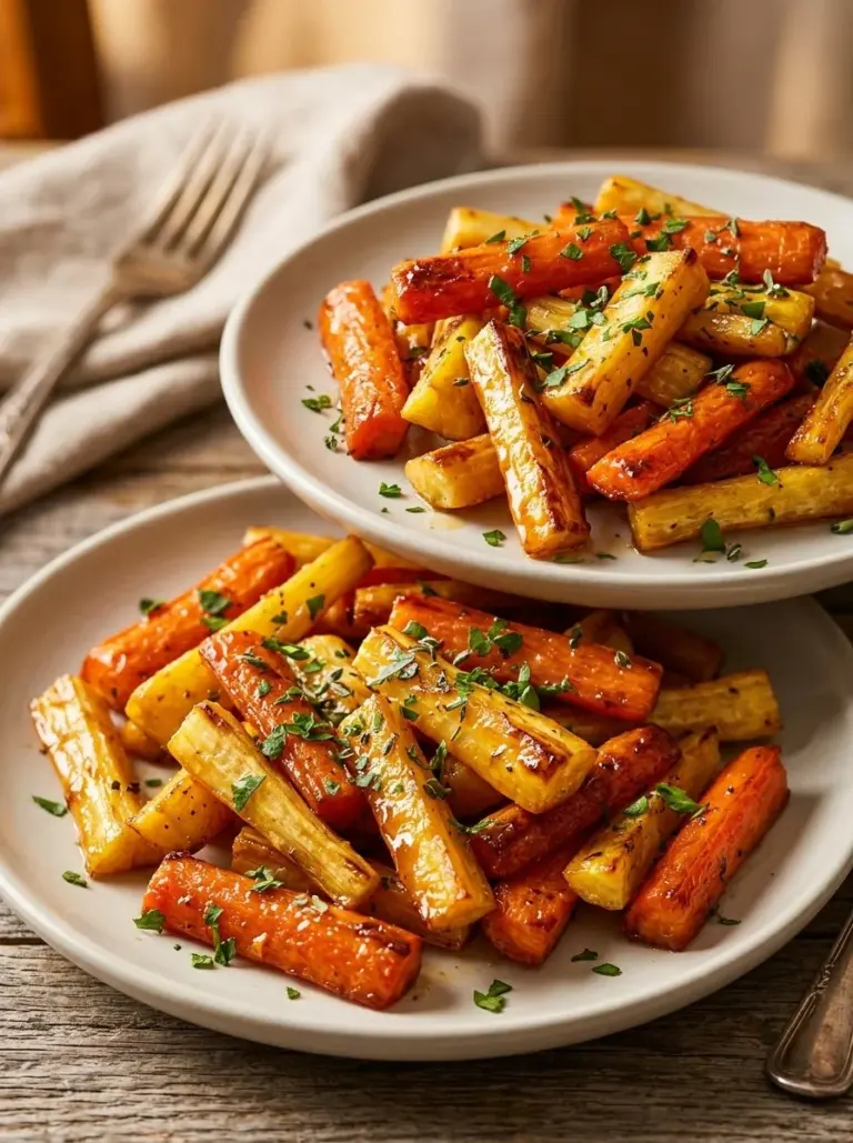 Delicious honey glazed carrots and parsnips served as a colorful side dish