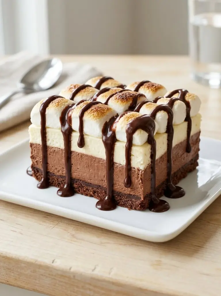 Delicious Hot Chocolate Dessert Lasagna layered with chocolate and creamy goodness