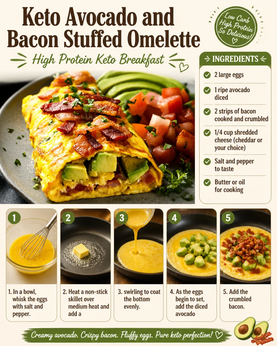 Keto Avocado and Bacon Stuffed Omelette