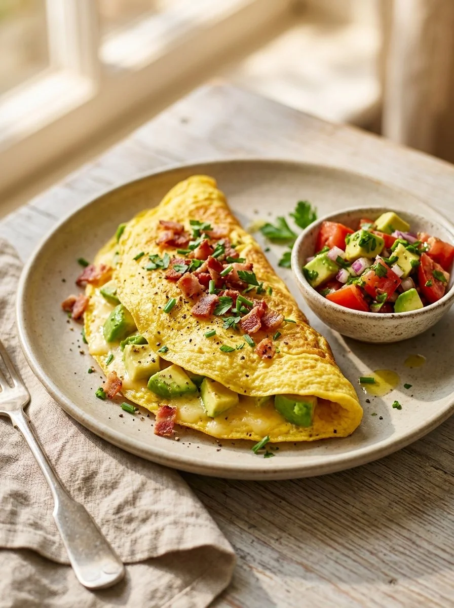 Keto Avocado and Bacon Stuffed Omelette