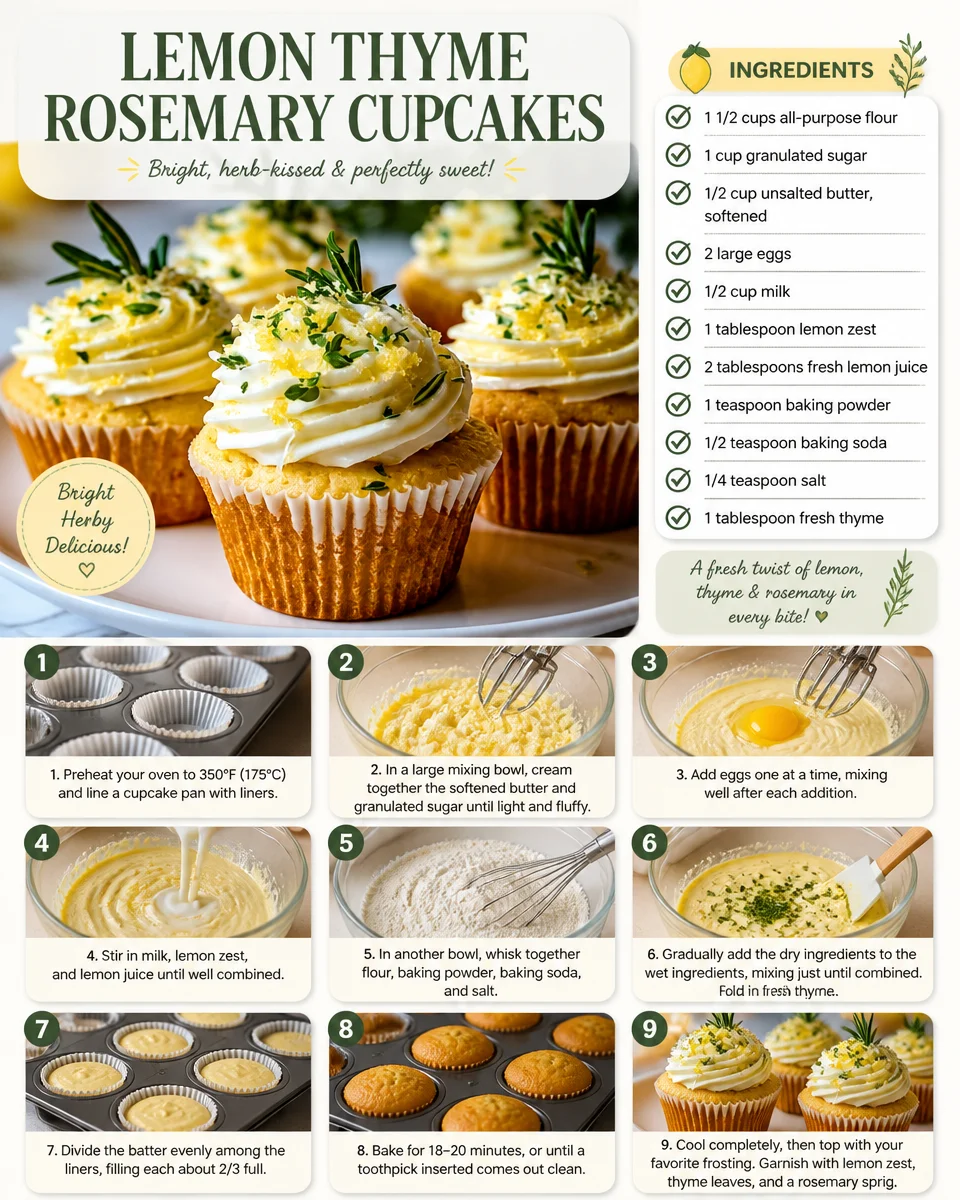 Lemon Thyme Rosemary Cupcakes