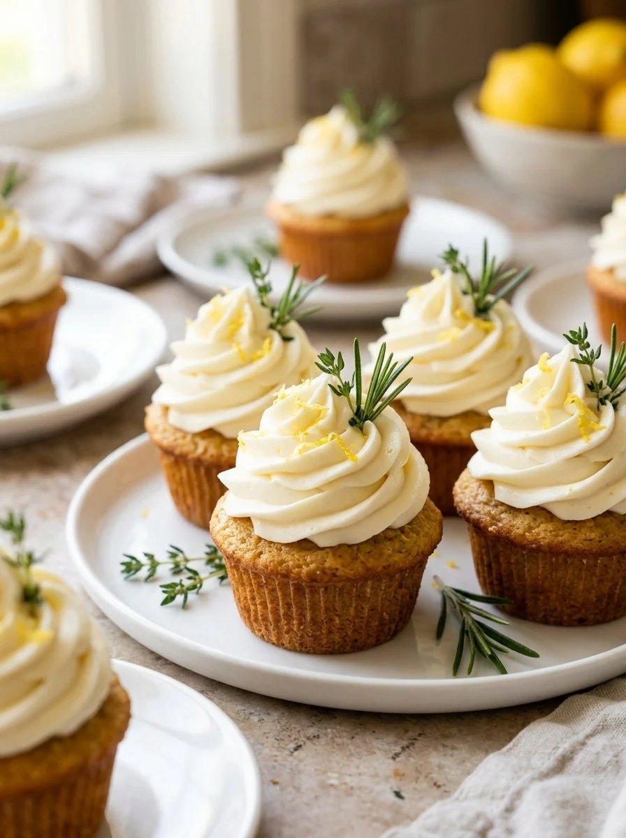 Lemon Thyme Rosemary Cupcakes