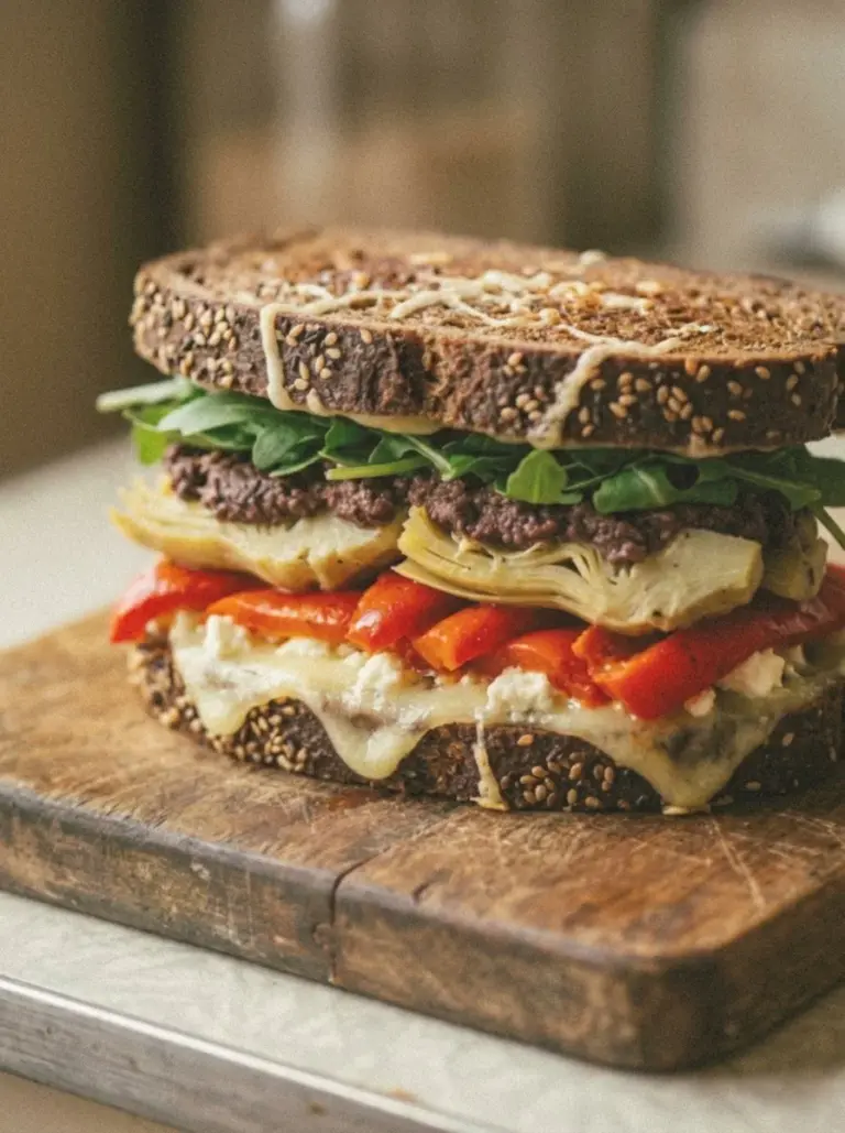 Delicious Mediterranean Veggie Sandwich with fresh vegetables and herbs