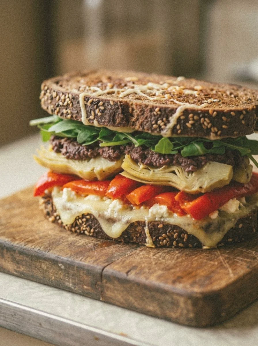 Delicious Mediterranean Veggie Sandwich with fresh vegetables and herbs