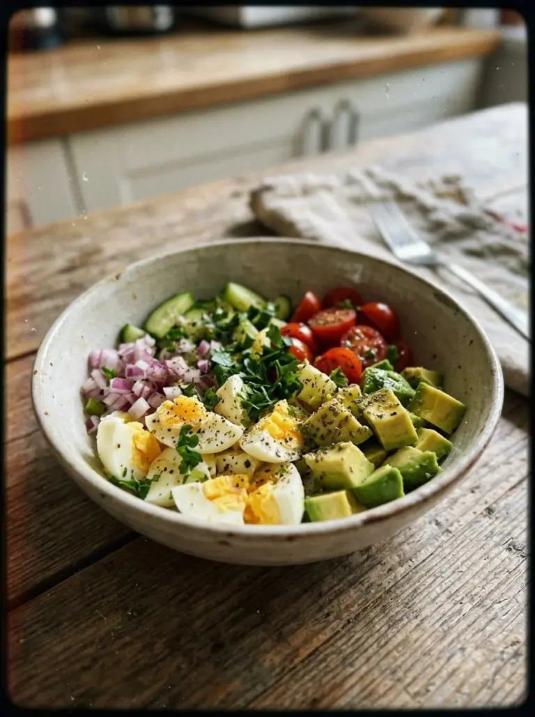 Delicious Mediterranean avocado egg salad with fresh ingredients