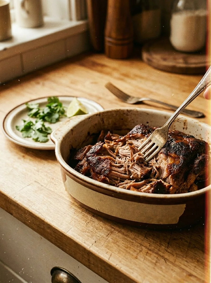 Delicious slow-cooked pulled pork served with BBQ sauce
