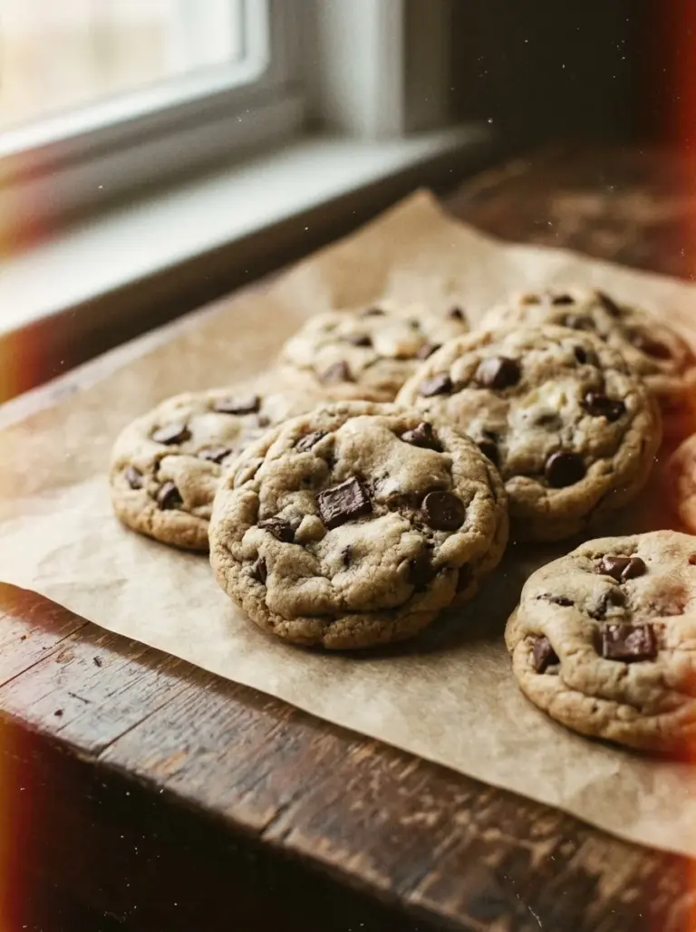Freshly baked softbatch cream cheese chocolate chip cookies on a cooling rack
