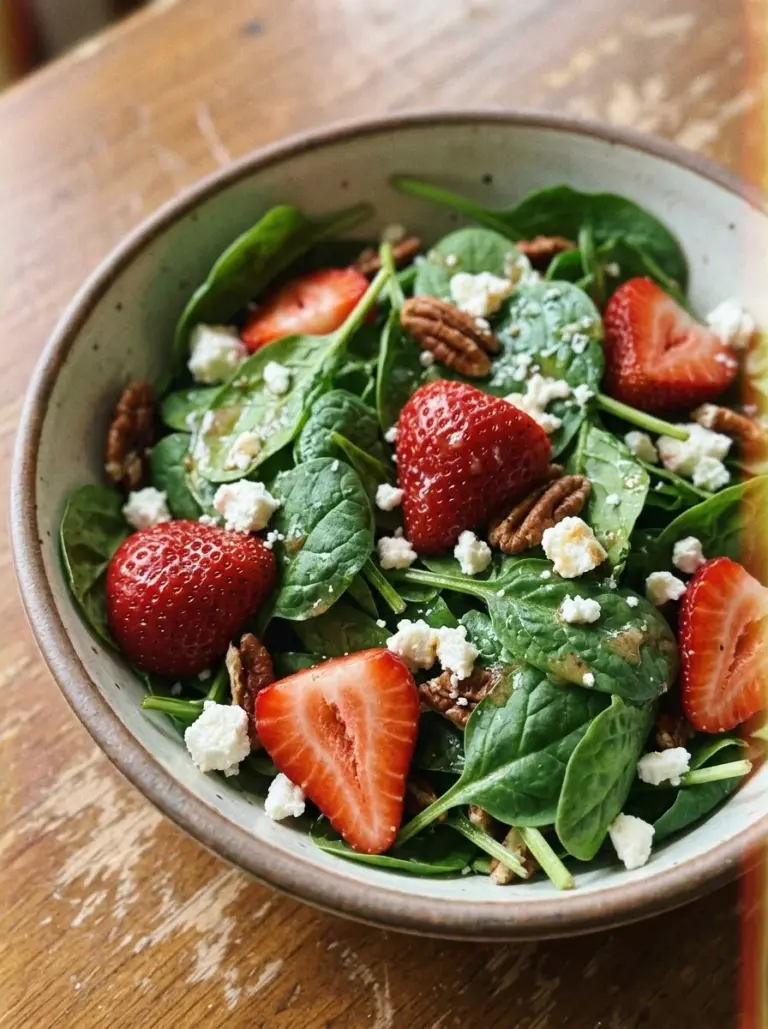 Fresh Strawberry Spinach Salad with vibrant greens and red strawberries