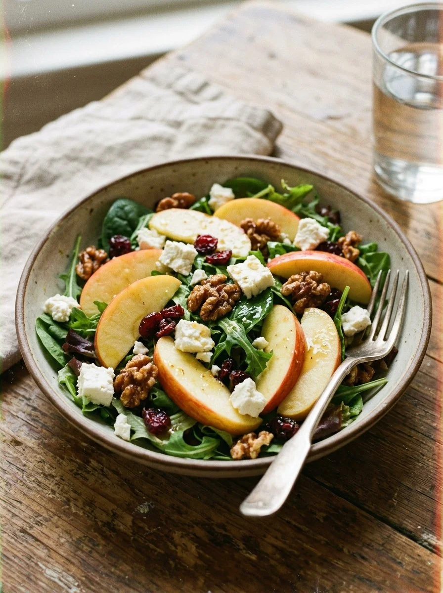 Honeycrisp apple feta salad in a vibrant bowl with fresh ingredients.