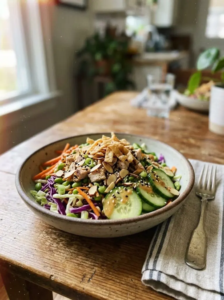 Ultimate Crunchy Asian Salad with colorful vegetables and dressing