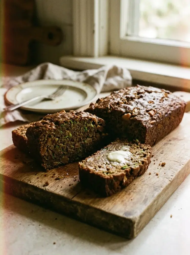 Delicious apple zucchini bread sliced and served on a plate.