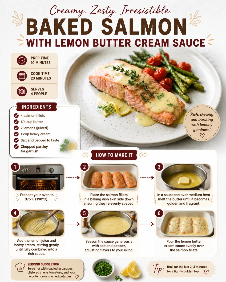Baked Salmon with Lemon Butter Cream Sauce