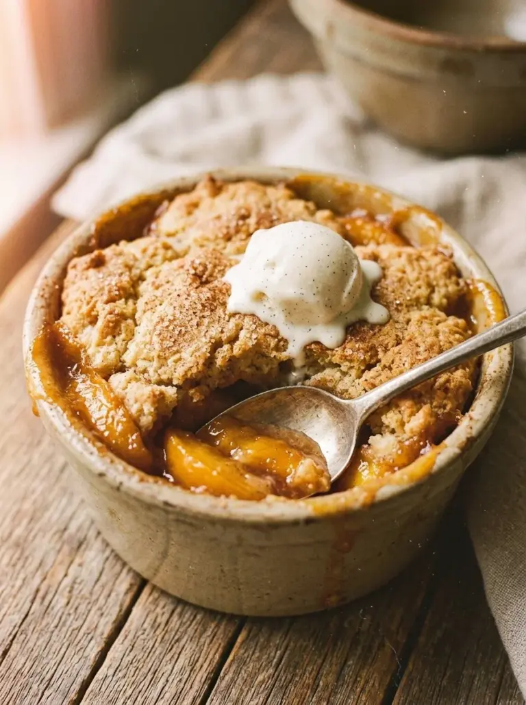 Classic Southern Peach Cobbler with a golden crust and fresh peaches