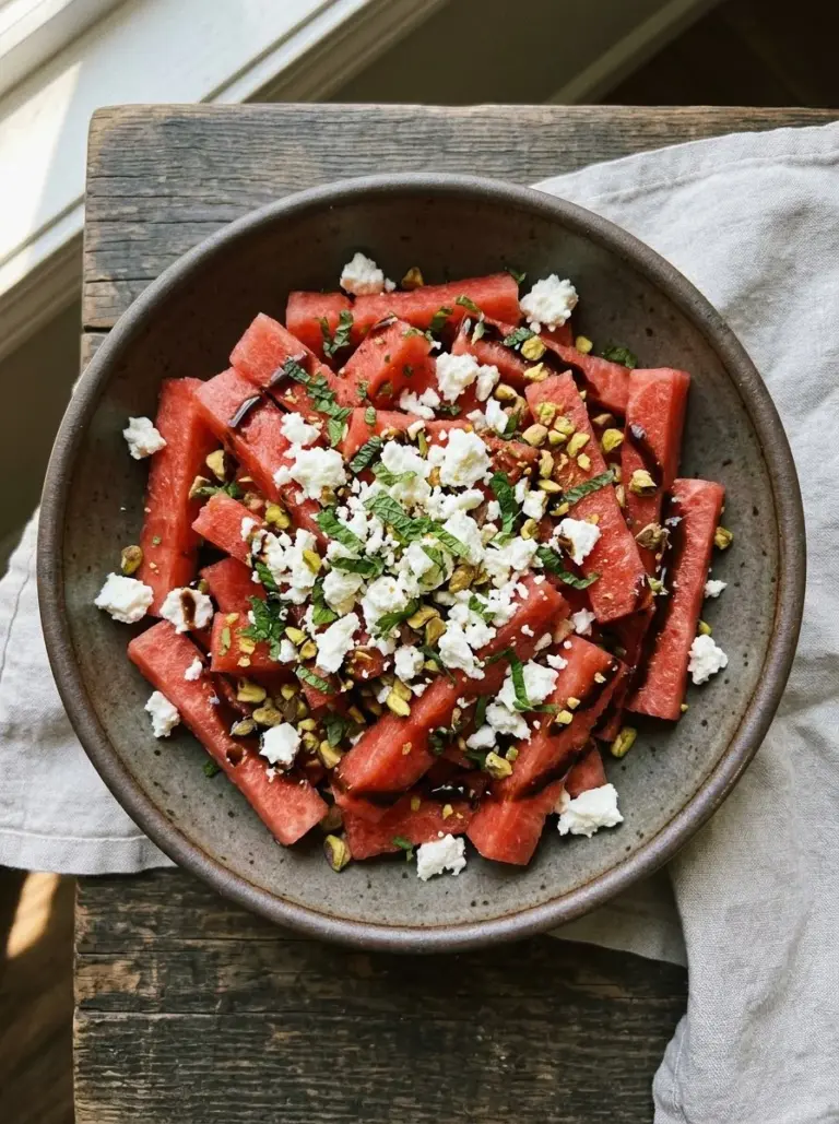 Epic watermelon fries drizzled with feta cheese for a refreshing summer snack