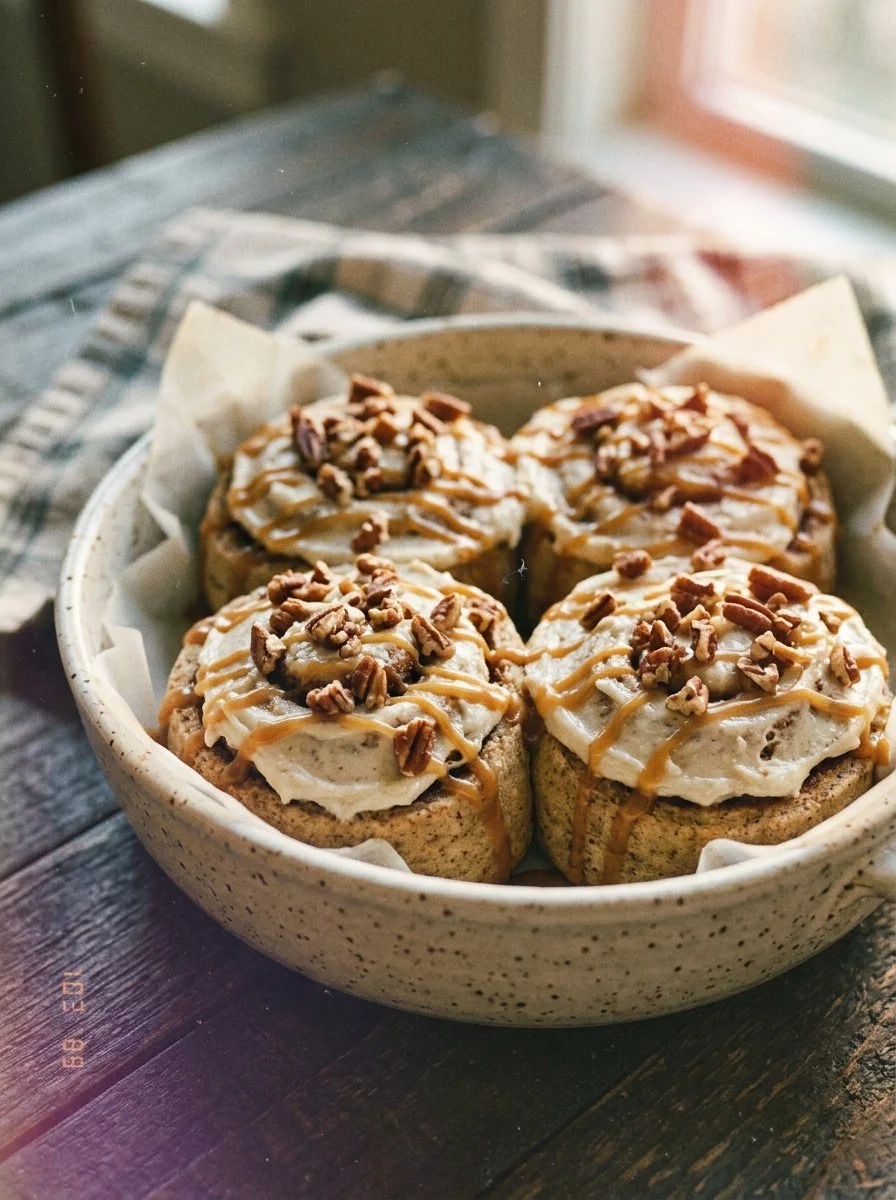 Delicious gluten free cinnamon rolls topped with icing and cinnamon