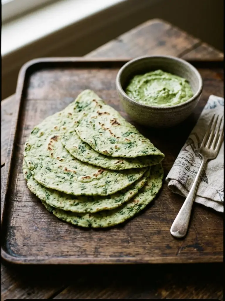 Healthy grain-free tortillas made with spinach for gluten-free meals