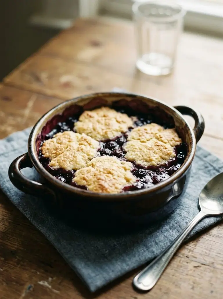 Delicious homemade blueberry cobbler fresh out of the oven
