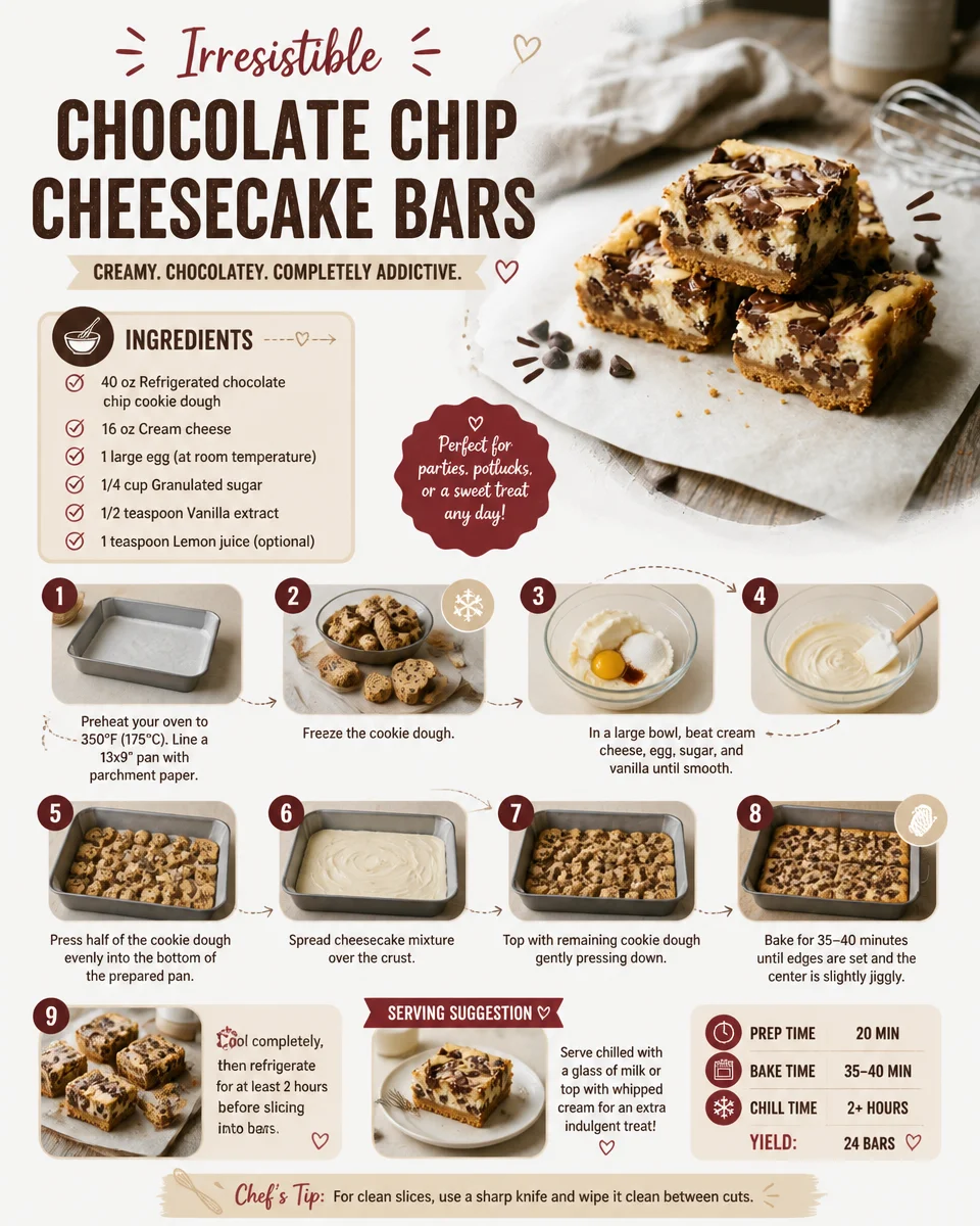 Irresistible Chocolate Chip Cheesecake Bars